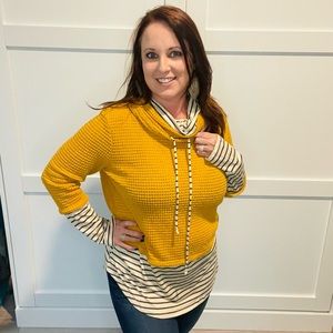 Mustard Ribbed Knit with Striped Detail